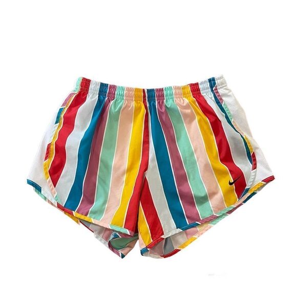 Nike Dri Fit Large Shorts Girls Stripes Multicolor Gym Running - Picture 1 of 9